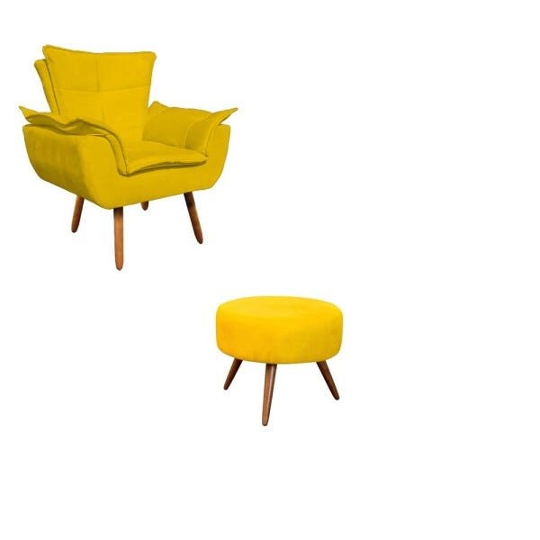 Poltrona Decorativa Opala Puff Redondo Amarelo Madeiramadeira