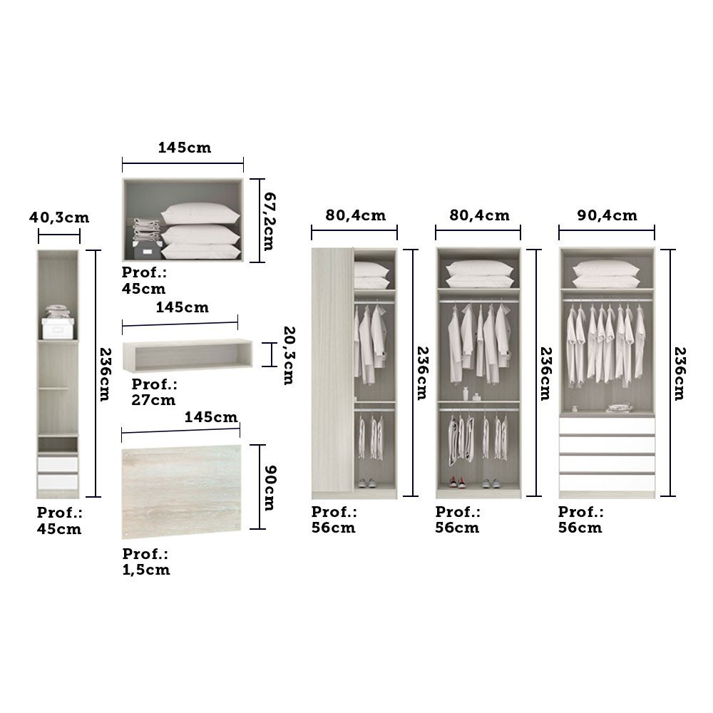 Guarda Roupa Casal De Canto Portas E Gavetas Legno Crema Prime Plus