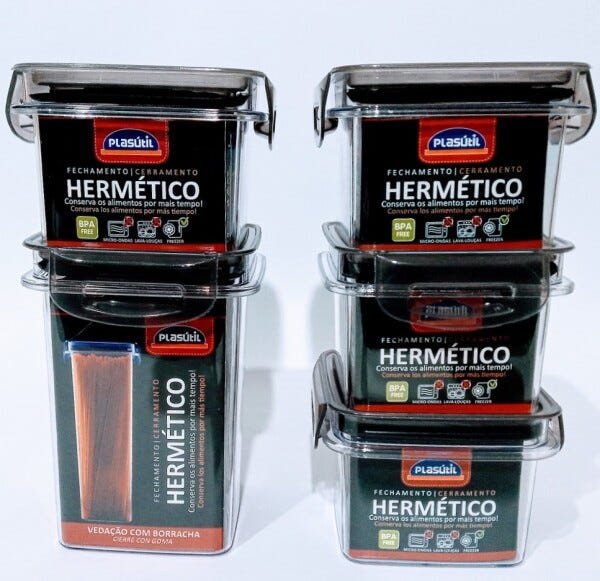 Kit 5 Pote Hermético Mantimento Trava Mais Cristal Plasútil