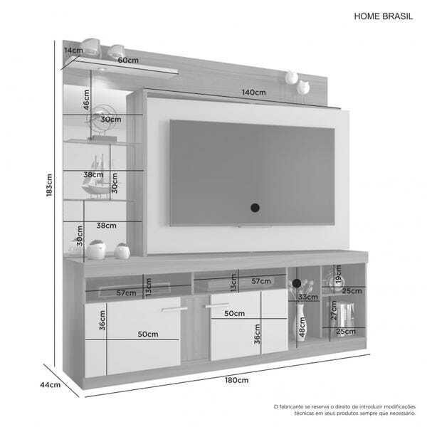 Estante Home para TV até 55 Polegadas Brasil Candian JCM Móveis Noronha/Off White - 4