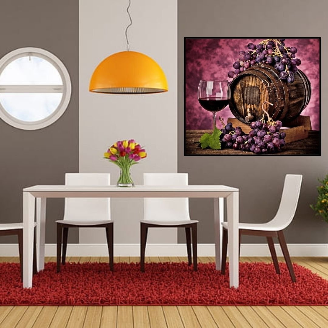 Quadro para Sala de Jantar Barril e Taça de Vinho Moldura