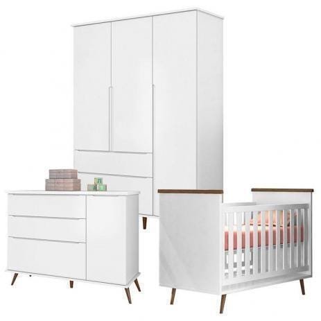 Quarto Infantil Completo Manu Retro Branco Acetinado MadeiraMadeira