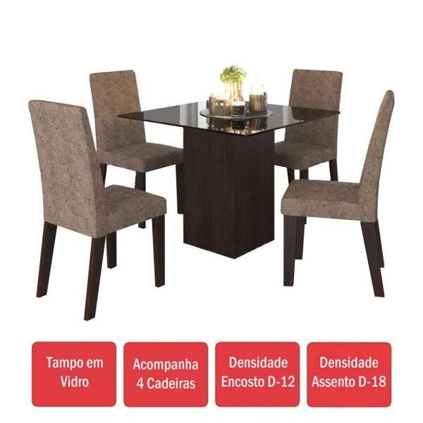 Mesa De Jantar 4 Lugares Bolero Vidro Preto 11557 Ameixa Malta