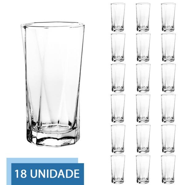 Conjunto 18 Copos Vidro Transparente 359ML Mozart Long Drink