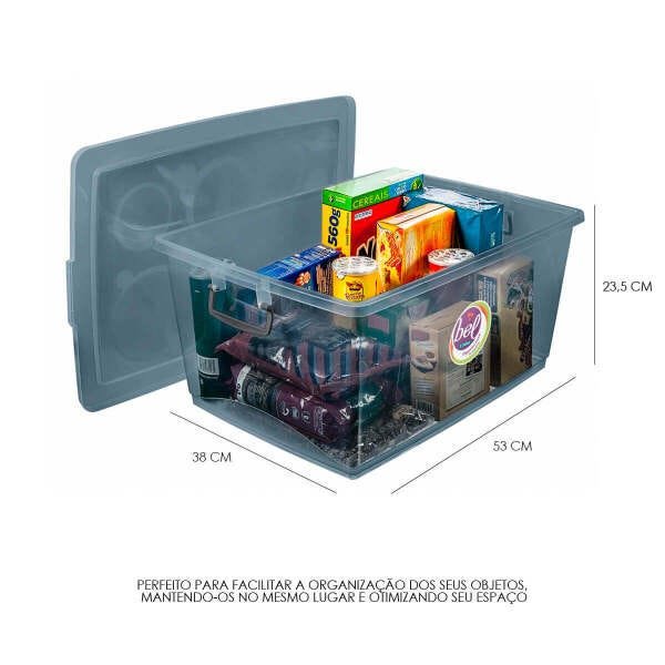 Kit 2 Caixa Organizadora Trava 30 Litros Cinza Ordene MadeiraMadeira