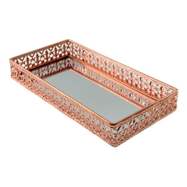 Bandeja Espelhada Retangular 20x10cm para Lavabo Sala Decoração Rose