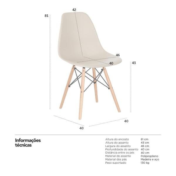 Kit Cadeiras Charles Eames Eiffel Dsw Base De Madeira Clara Nude