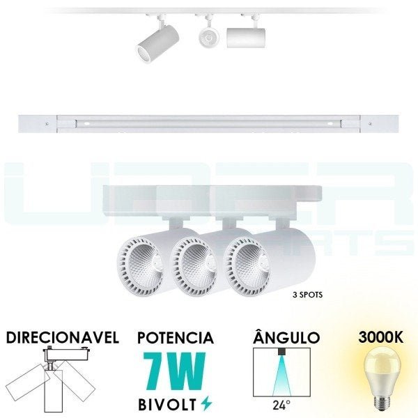 Kit Trilho Eletrificado M Spots Led W Branco Bq K Bivolt