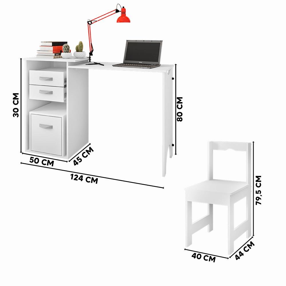 Escrivaninha Que Vira Gaveteiro Cadeira Branco Office Framar