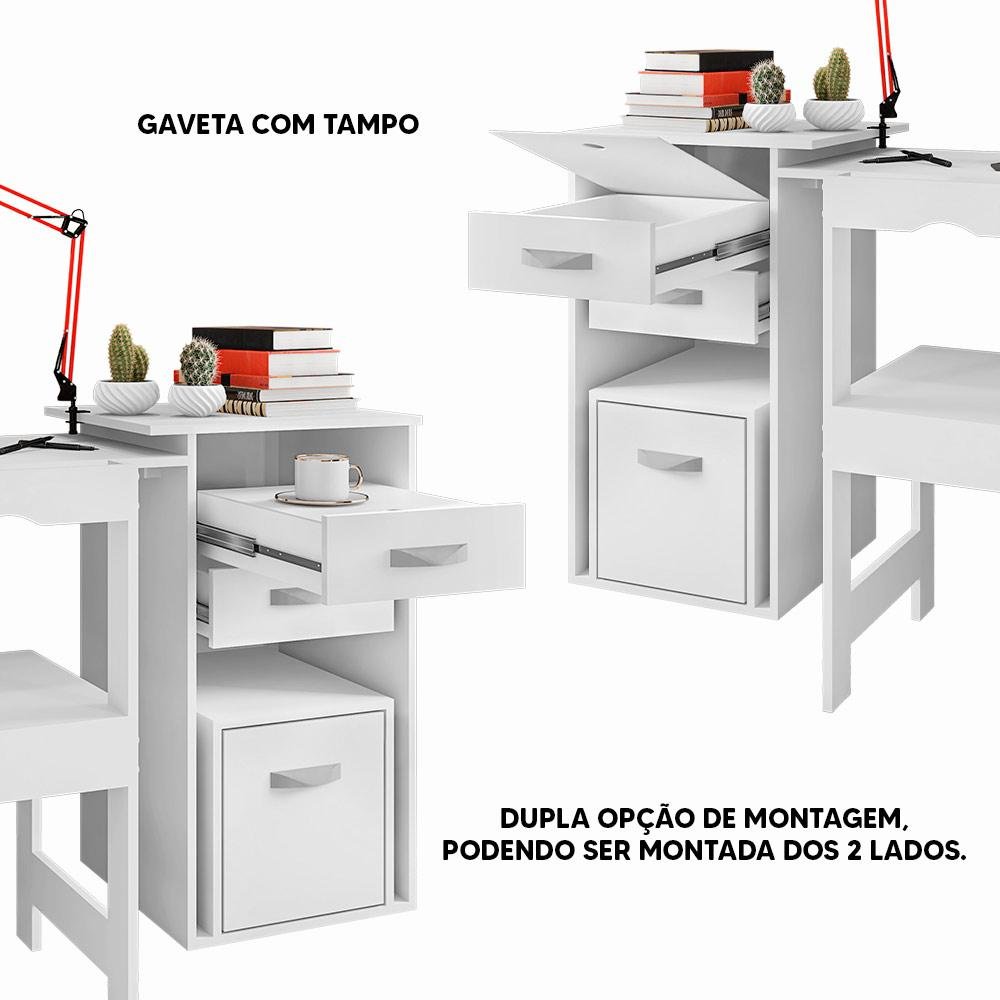 Escrivaninha Que Vira Gaveteiro Cadeira Branco Office Framar