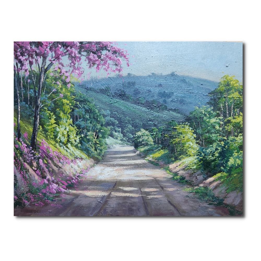 Quadro Paisagem Caminho Ip Rosa Luzers Acrilico Sobre Tela Pintado A