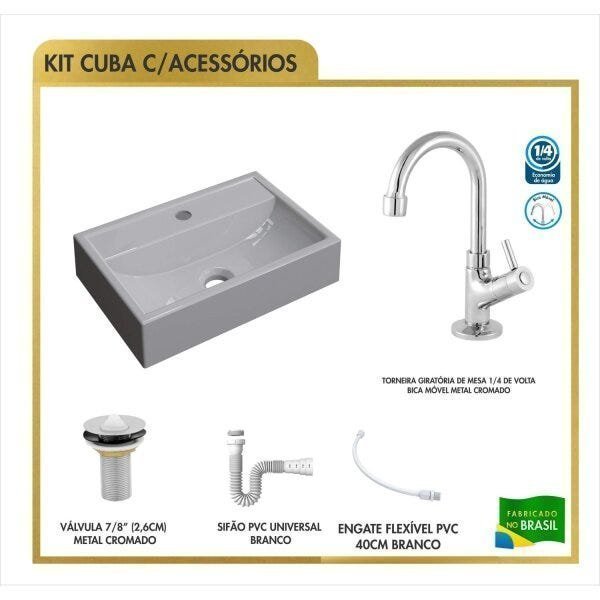 Kit Cuba Q45 Torneira 1198 Metal Válvula 1 Polegada Sifão Pvc Flexível