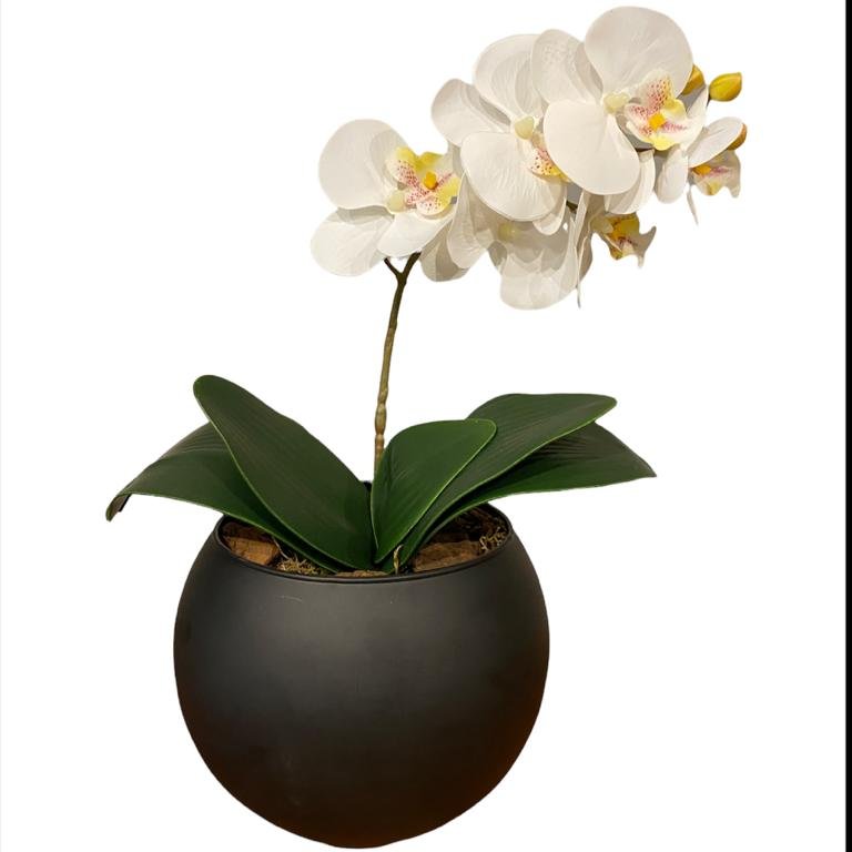 Arranjo Toque Real Centro de Mesa Orquídea Branca Artificial no Vaso