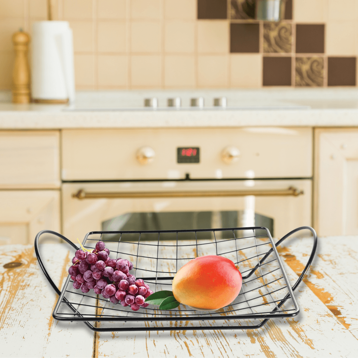 Fruteira De Bancada Para Cozinha A O Cromado Aramado Preto Porta Frutas