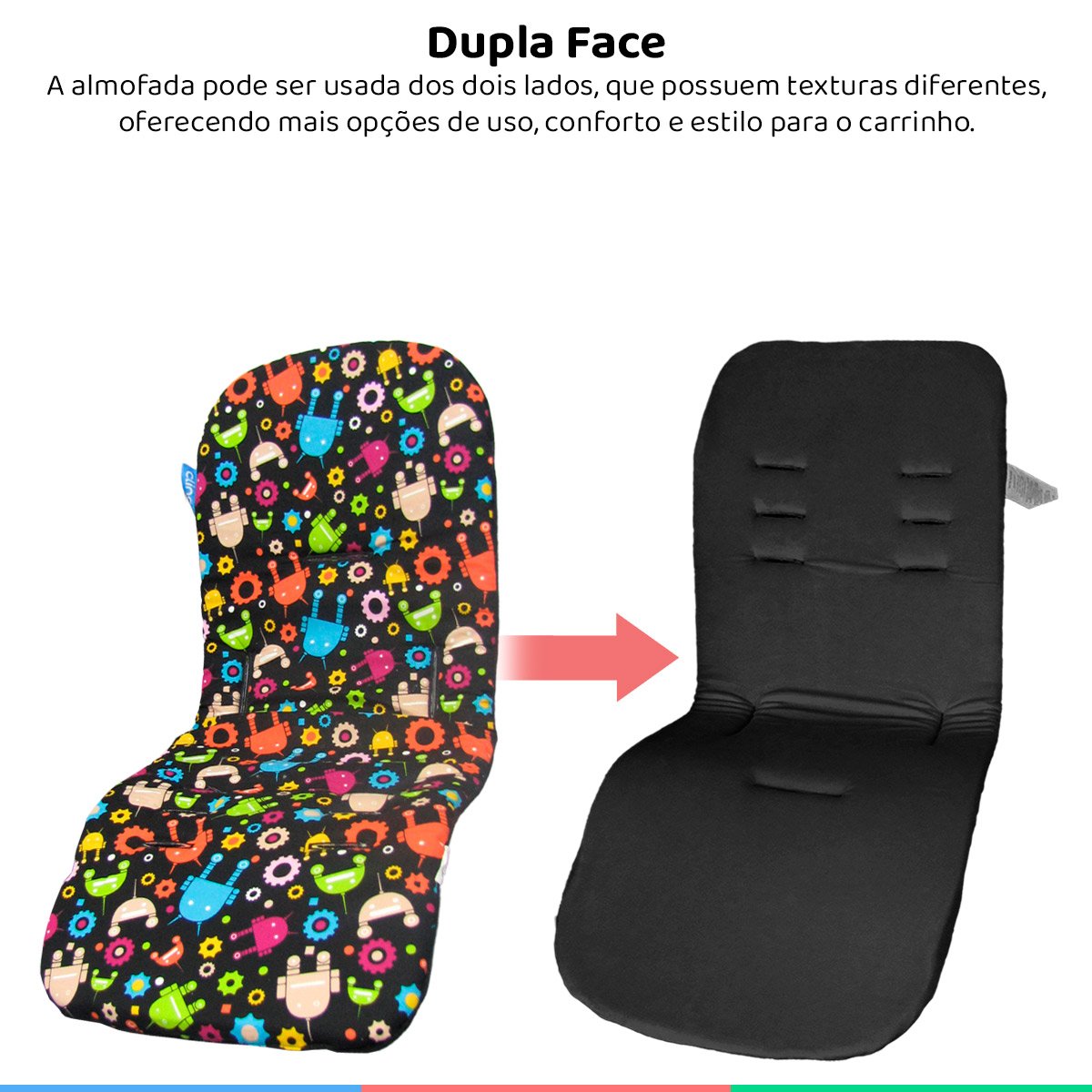 Almofada De Carrinho Beb Infantil Tamanho Universal Dupla Face Clingo