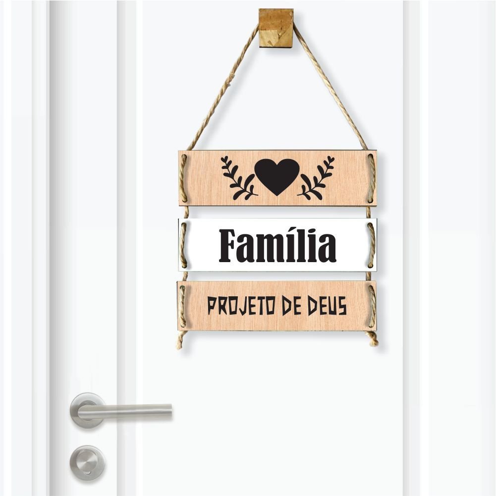 Placa Decorativa Fam Lia Projeto De Deus Corda Sisal X Cm