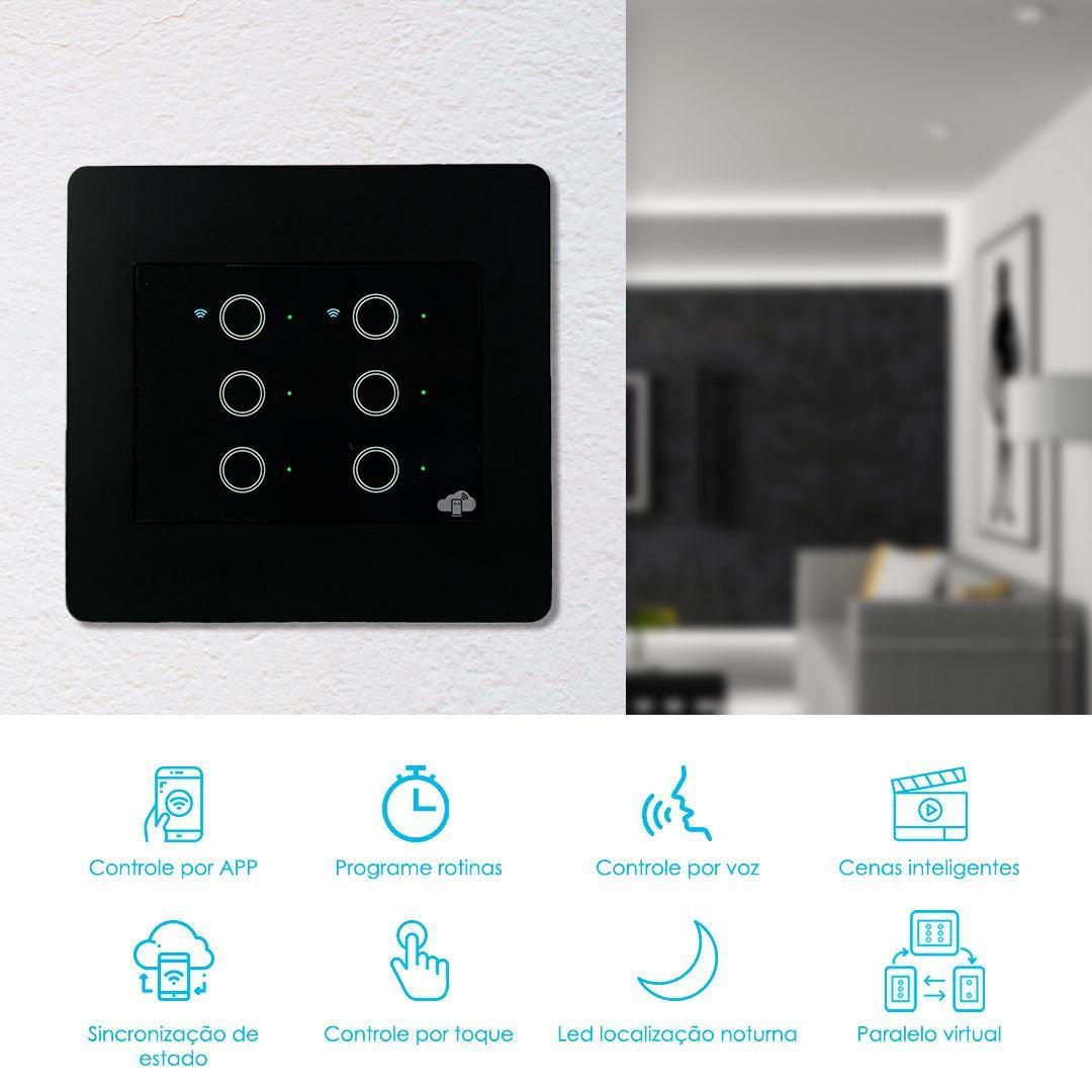 Interruptor Inteligente Touch Wifi De Teclas X Preto Madeiramadeira