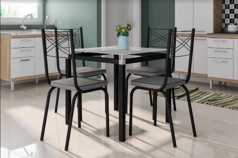 Conjunto De Mesa Malva Preto Lugares Tampo De Vidro Madeiramadeira