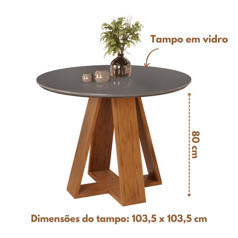 Conjunto Sala De Jantar Mesa Celeste Redonda 4 Cadeiras Lia Freijo