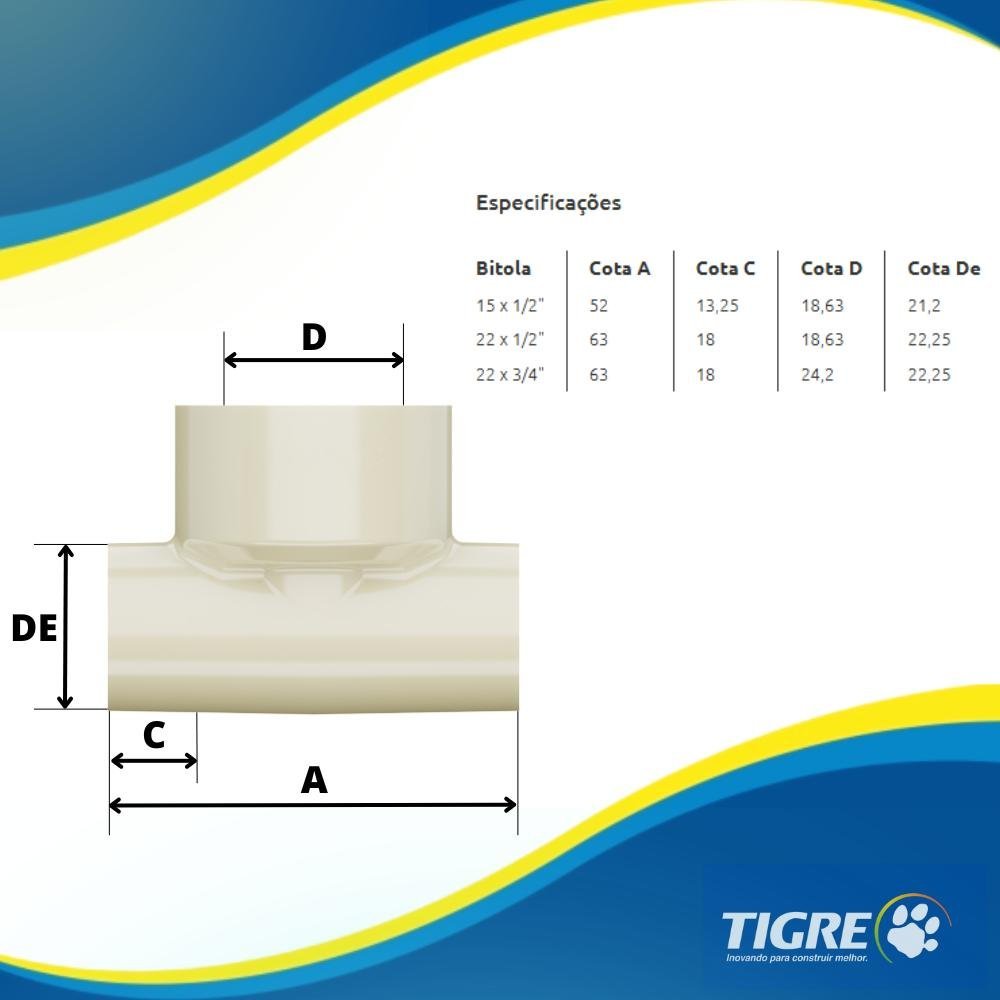 Tê Aquatherm De Transposição CPVC Bege Para Condução De Canos E Tubo