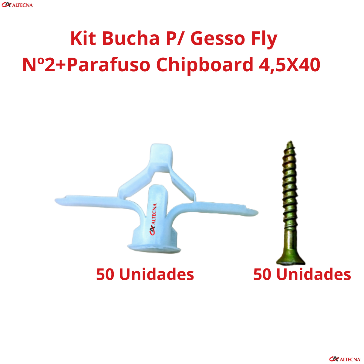 Kit Bucha para Gesso Fly Nº2 Parafuso Chipboard 4 5x40 100Unid