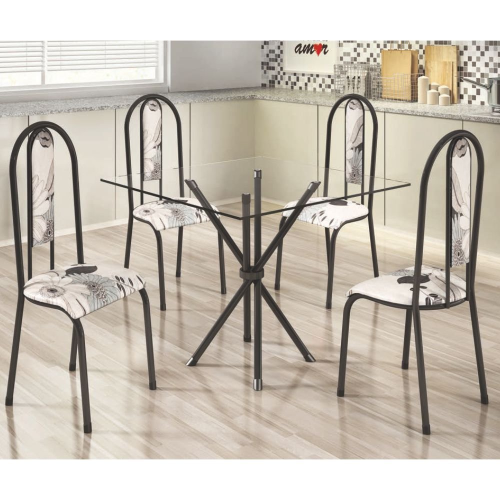 Conjunto De Mesa Tampo Vidro Incolor 0 80x0 80 4 Cadeiras Roma