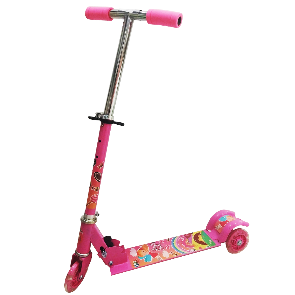 Patinete Infantil Rodinhas Luz Led E Freio Ajust Vel Cor Rosa