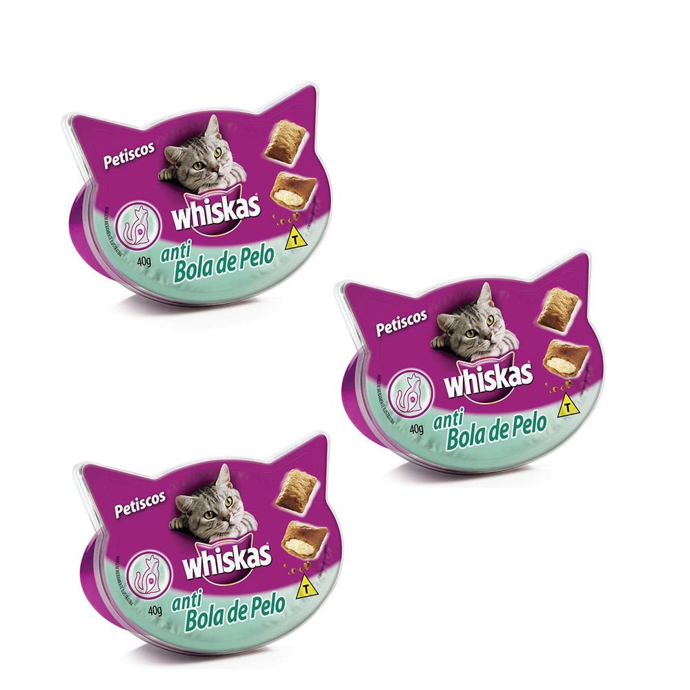 Combo 3 Petisco Whiskas Temptations Antibola De Pelo Para Gatos Adultos