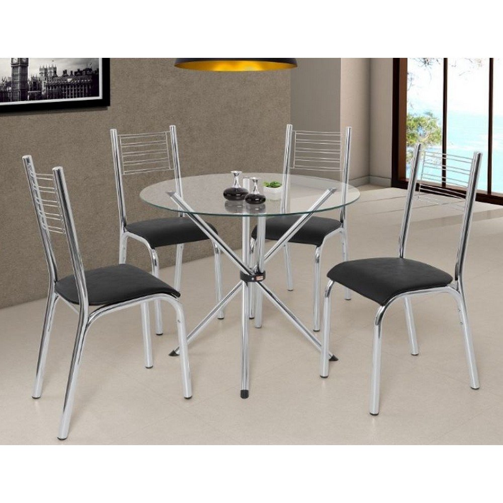 Conjunto De Mesa Camila Slim Tampo Em Vidro Cadeiras Ciplafe