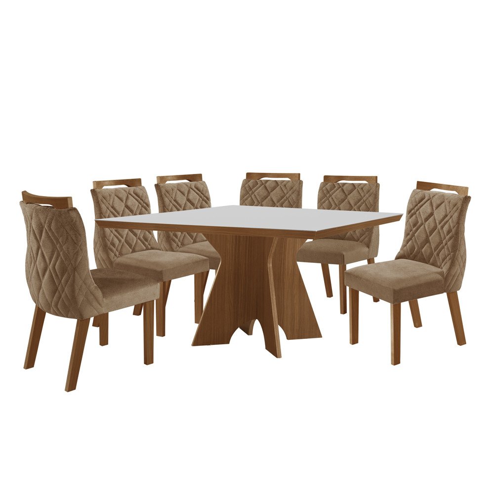 Conjunto Sala De Jantar Mesa Liz Cadeiras Madri Tampo Mdf Vidro