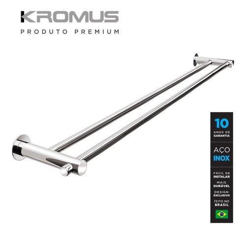 Toalheiro Duplo Cm Inox Kromus Rd Madeiramadeira