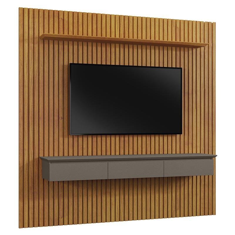 Painel Para TV Ripado Paris 227x250cm 3 Gavetas Naturale Platinum