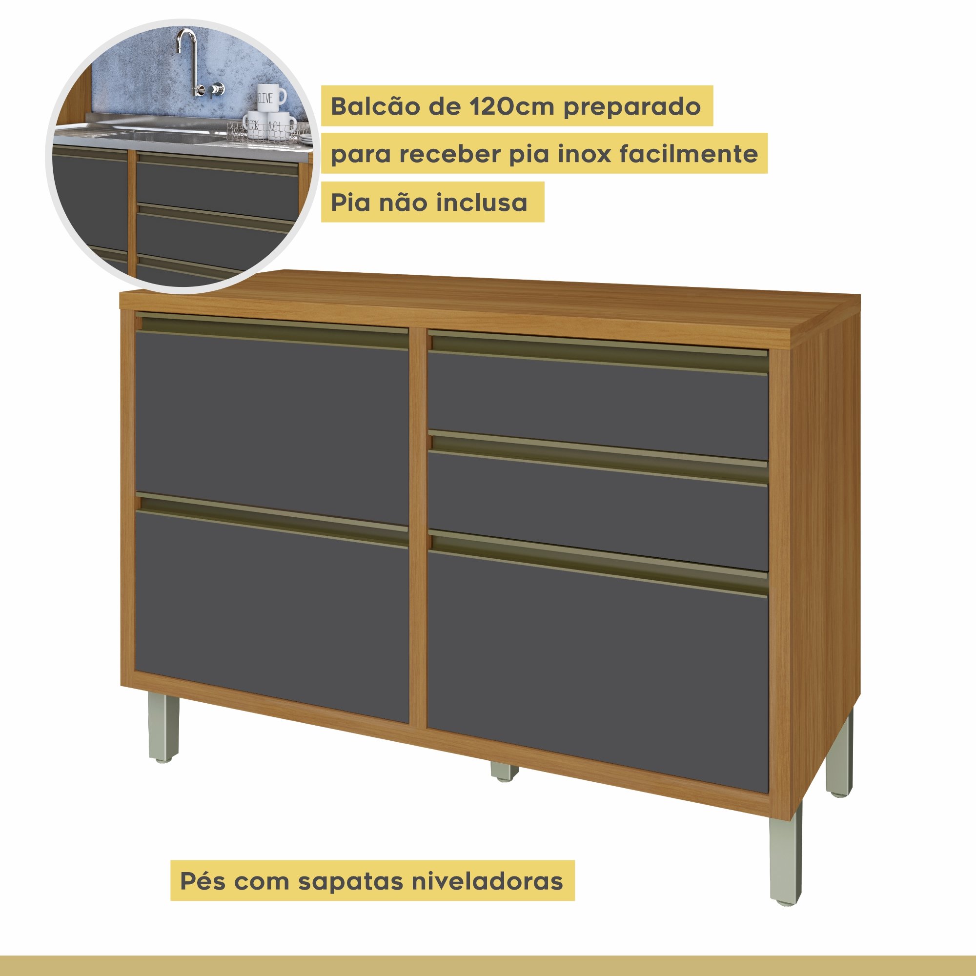 Cozinha Modulada Ângulo 9 Peças 4 Aéreos 4 Balcões 1 Paneleiro 100