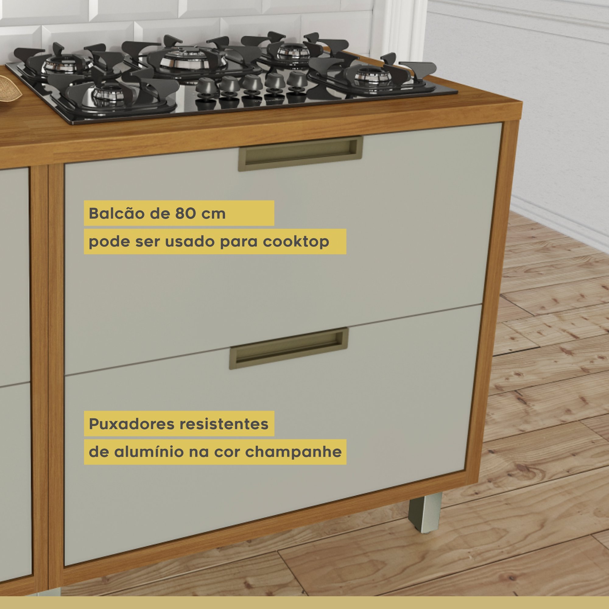 Cozinha Modulada 9 Peças 4 Aéreos 4 Balcões 1 Paneleiro Ripado