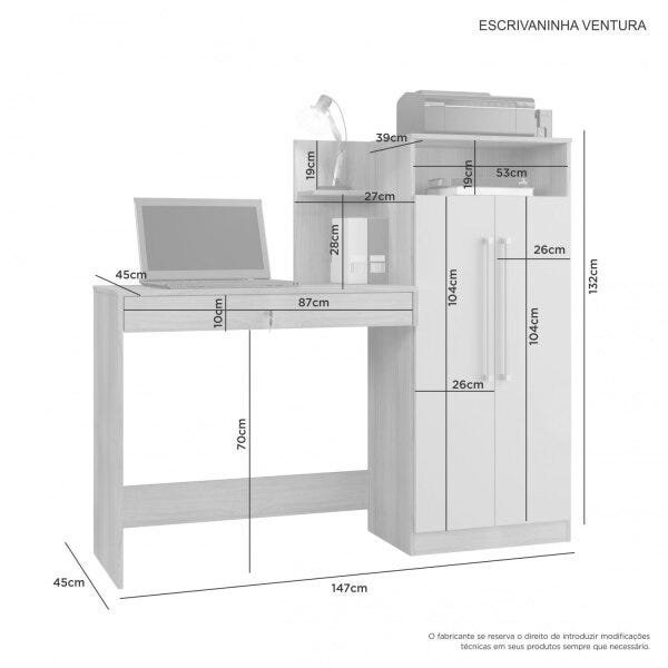 Escrivaninha Portas Prateleiras Gaveta Ventura Candian Jcm M Veis