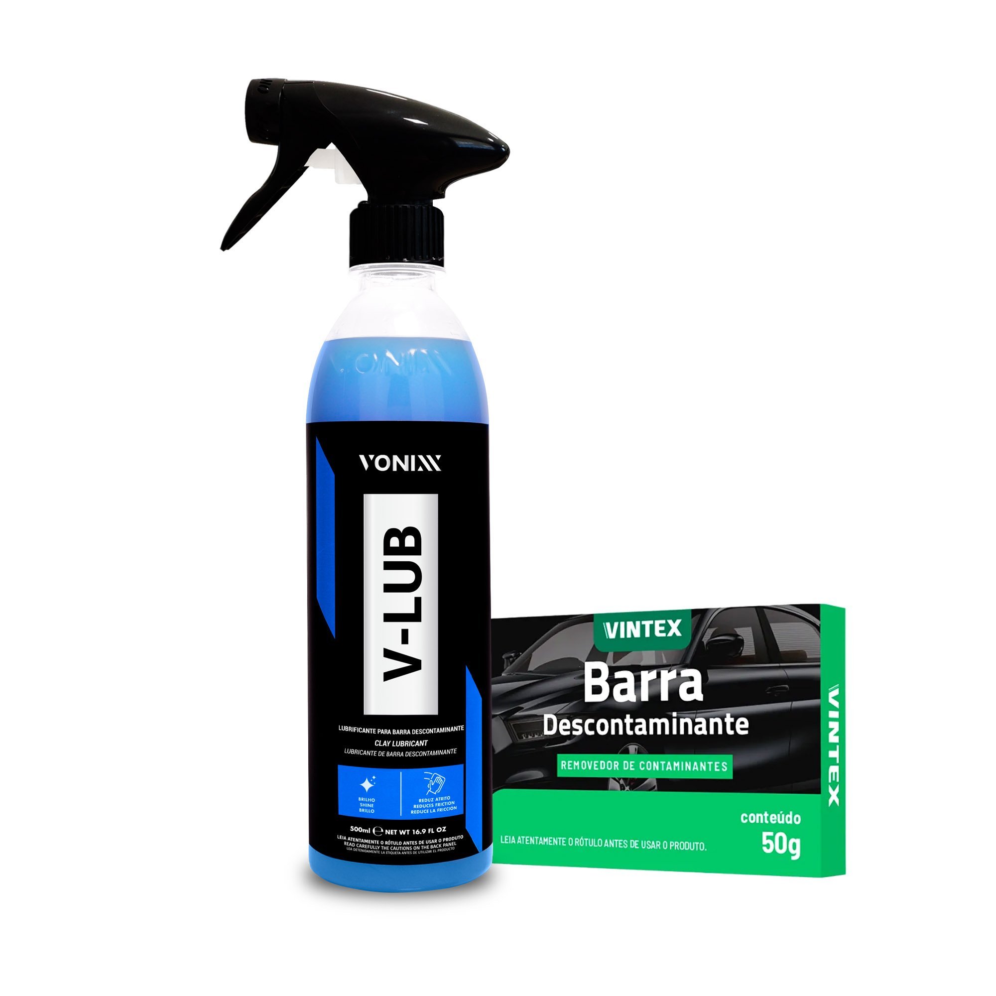 Kit Descontaminante Pintura Clay Bar Vintex 50g V Lub 500ml Vonixx