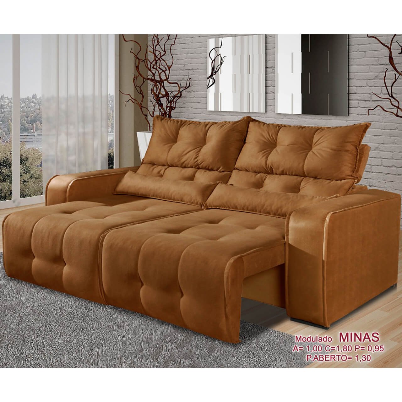 Sof Lugares Retr Til E Reclin Vel Minas Tecido Suede Cm Cor Cobre