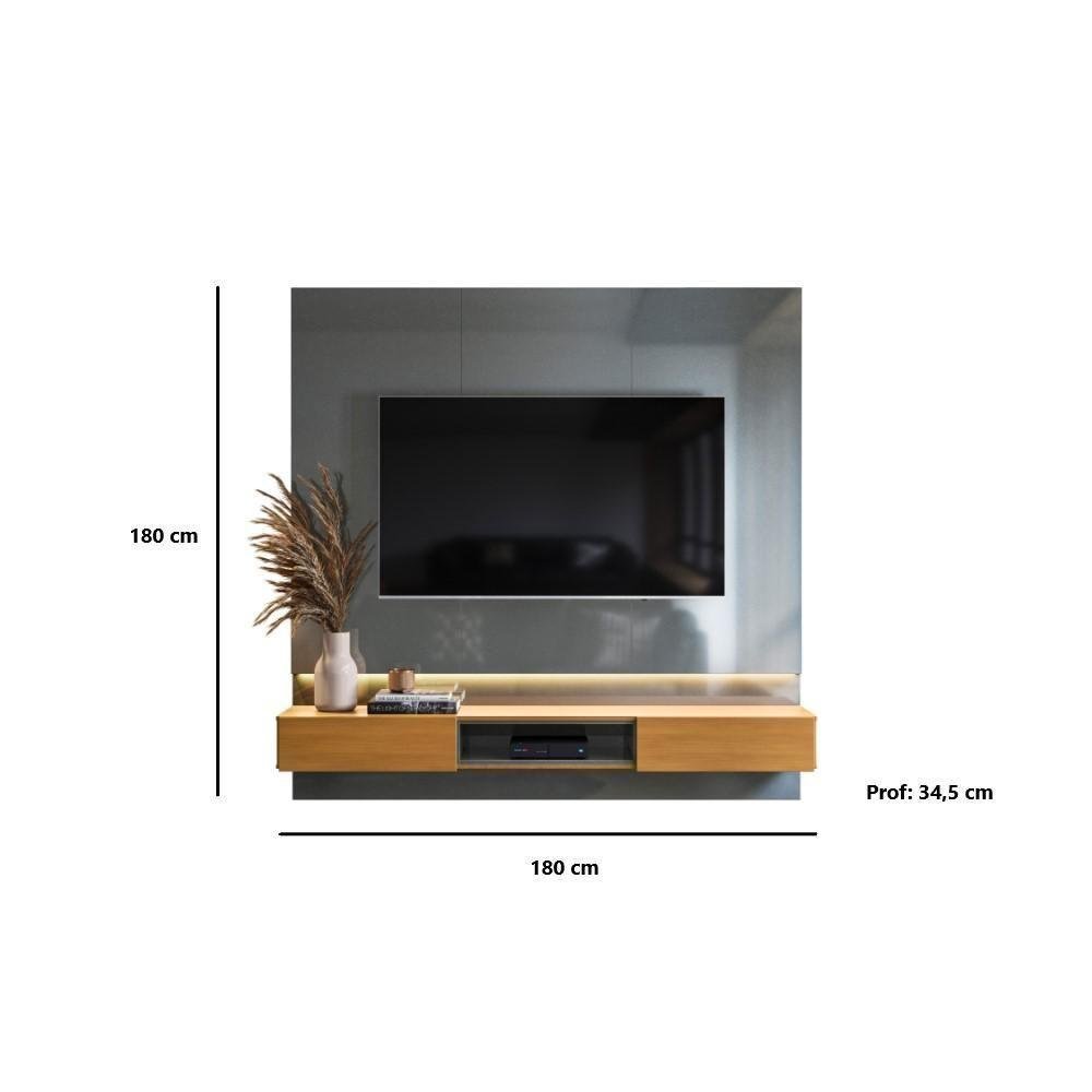 Painel Home Theater Suspenso C Led Cm Cinza Marrom Madeiramadeira