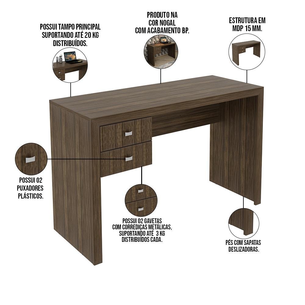 Kit 02 Mesas Para Escritório E Home Office Clover 02 Gavetas 117 Cm T01