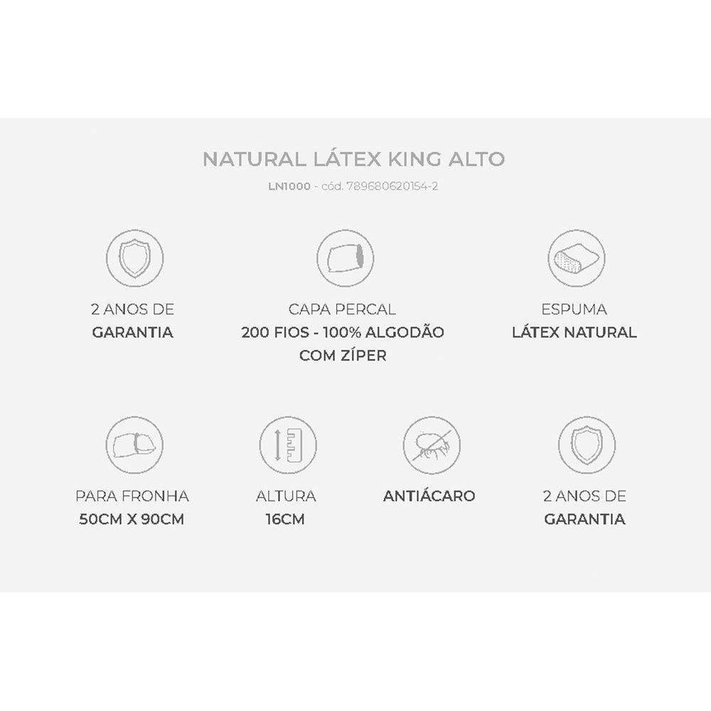 Travesseiro Látex Natural King Alto LN1000 Lavável c Capa Percal 200