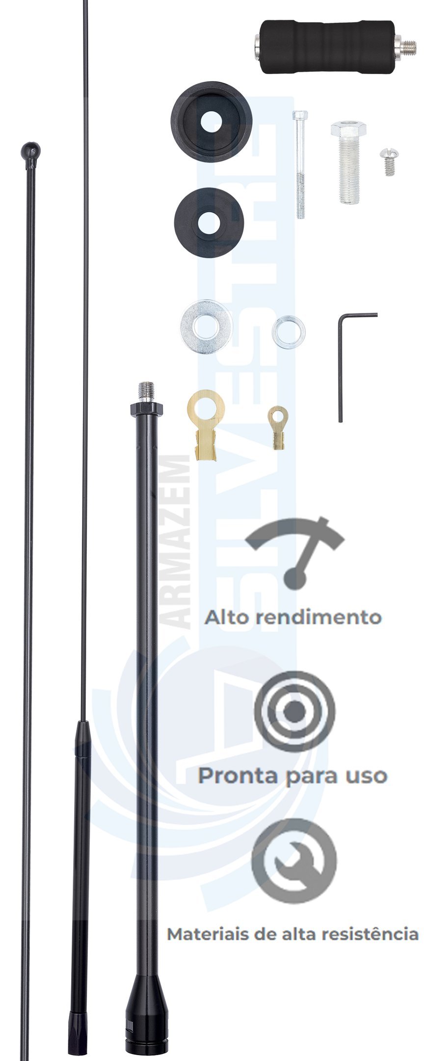 Antena Px Black Mini Argentina 200w 1 08m Suporte Caminhonete Cabo 5 5m