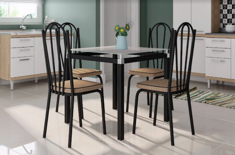 Conjunto De Mesa Malva Preto Lugares Tampo De Vidro Madeiramadeira