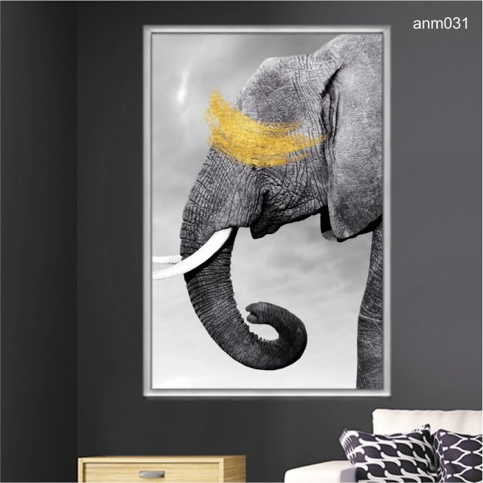 Quadro Decorativo Impressao U V Em Vidro Elefante Pb E Dourado