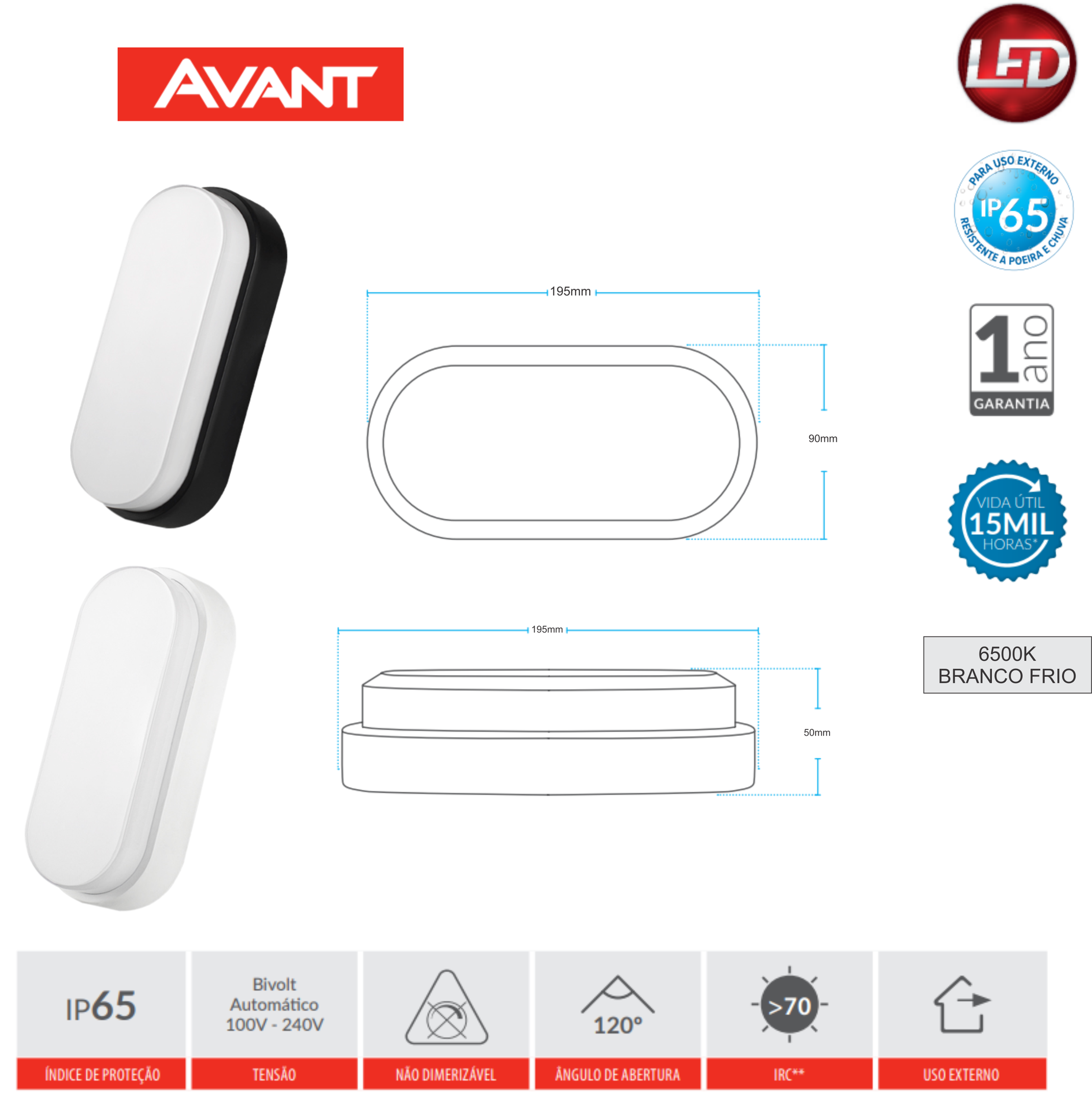 Kit 3 Arandela Led Hummer Branca IP 65 12w 6500K Bivolt Branco Frio