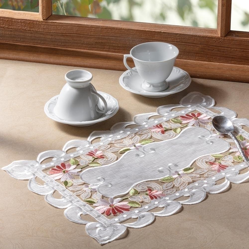 Caminho Mesa Floral Rendado Sidney 30x45 Cm Branco Jolitex MadeiraMadeira