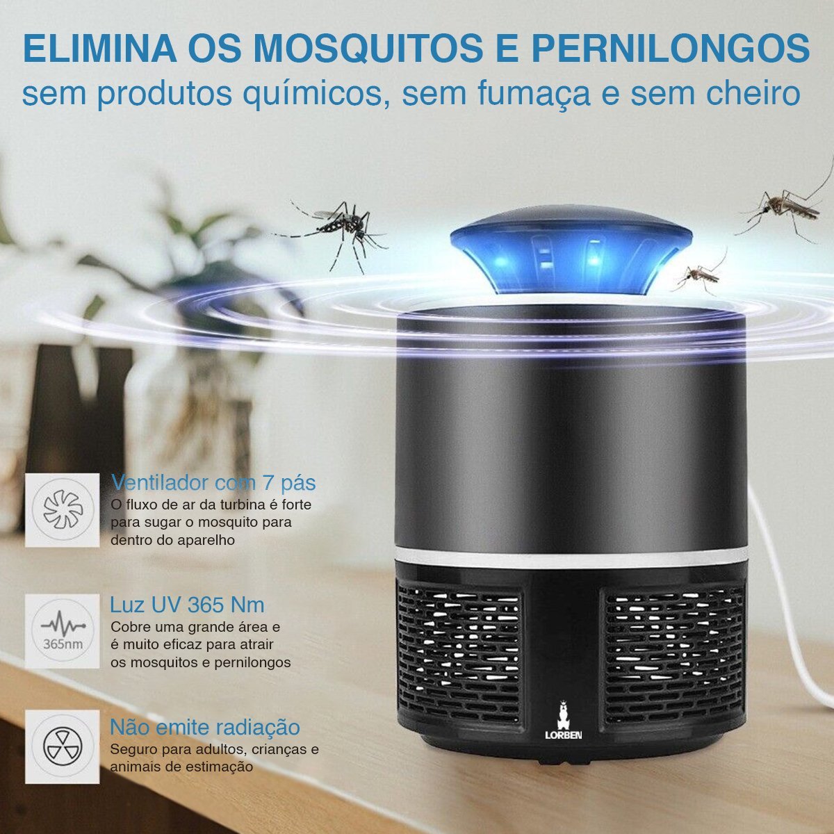 Lumin Ria Mosquiteiro Armadilha Pernilongos Lorben Mata Mosca Repelente