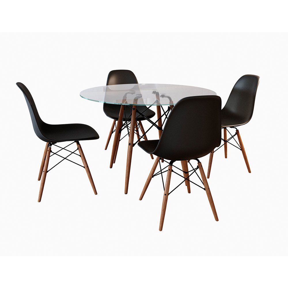 Conjunto De Mesa De Jantar Eames Eiffel Redonda Cm Tampo De Vidro