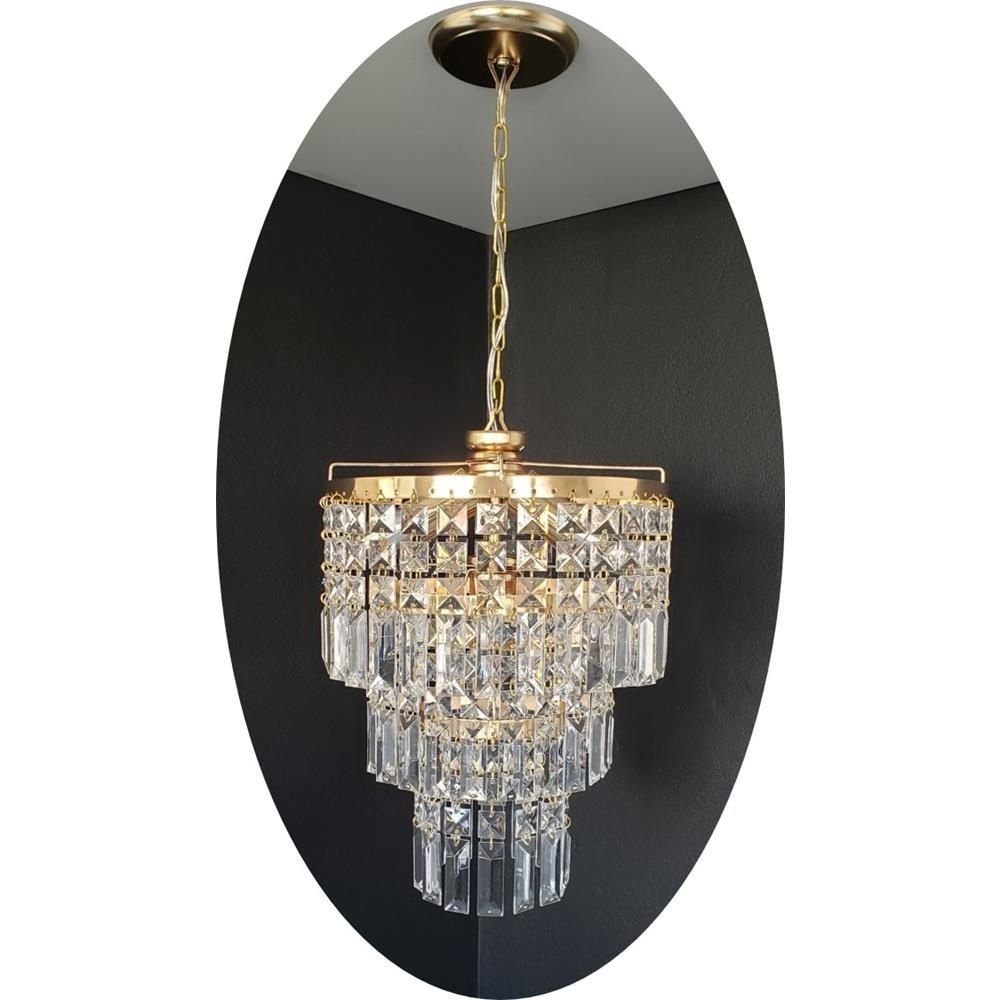 Lustre Pendente dourado cristal acrílico 30x70 AC85 MadeiraMadeira