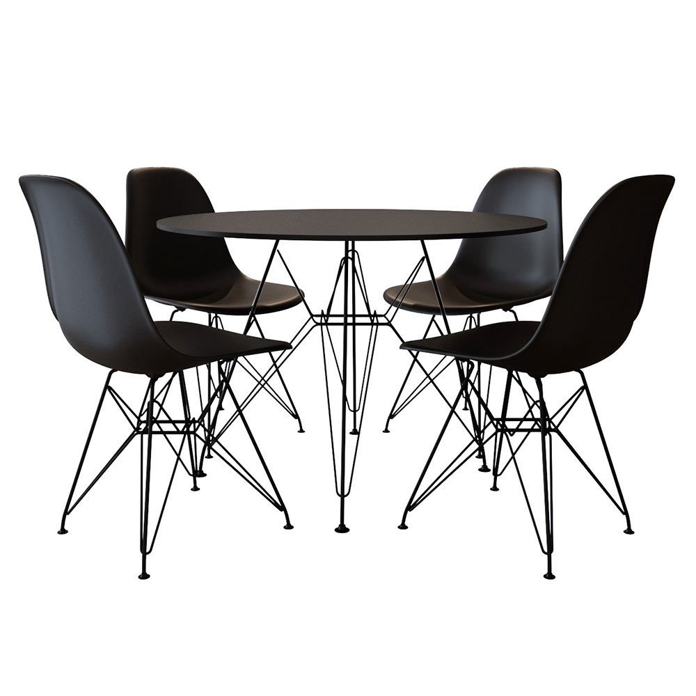 Conjunto De Mesa Eames Eiffel Redonda De Ferro Preto Cm Tampo De