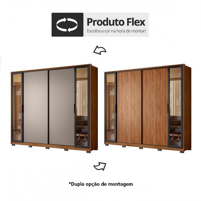 Guarda Roupa Casal Laredo 4 Portas Flex Nogueira Nude Prime Vidro